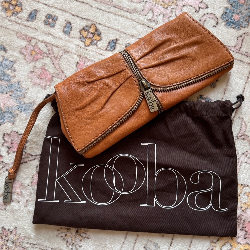Kooba Cognac Leather Zip-Around Wristlet Wallet